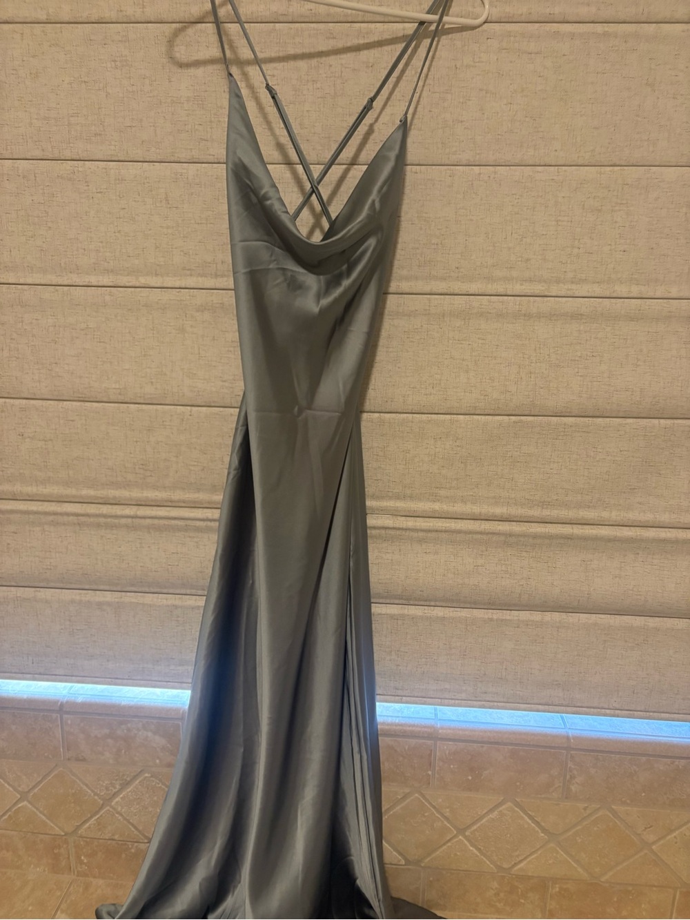 Slip Satin Maxi Dress with Cowl Neck - Slate Gray